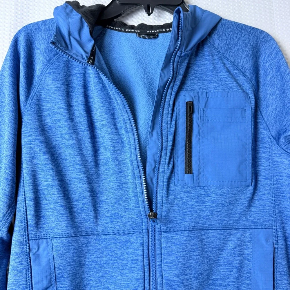 Athletic Works Full Zip Hoodie Boys Medium Blue Heathered DriWorks Fleece Jacket
